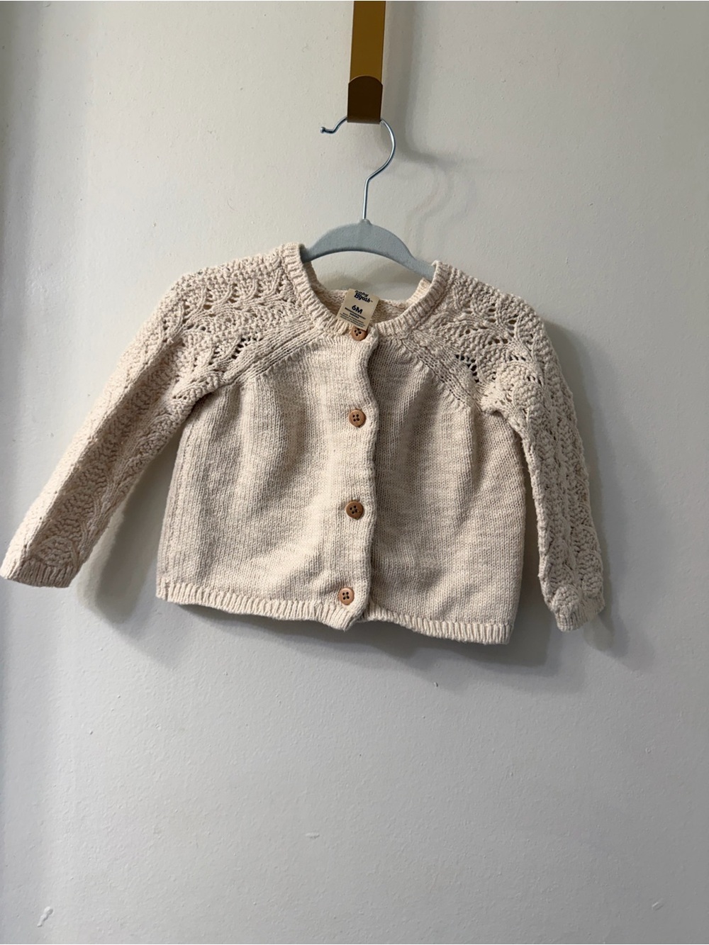 Oshkosh Cream Knit Cardigan with Lace-Detail Sleeves